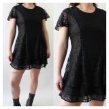 90s Black Lace Tiered Dress/ 70s Soft Black