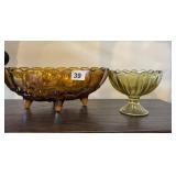 Carnival glass dish, amber glass dish sticker