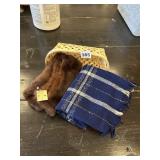 BASKET WITH FUR AND WOOL SCARVES