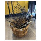 WOODEN BASKET WITH HANGERS AND WIRE BASKETS