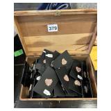 WOODEN CHEST FULL OF PAUL HAGGERTY PINS