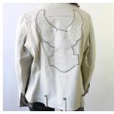 Y2K White Cafe Racer Leather Jacket Measurements