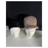 VINTAGE BLACK VELVET CLOCHE AND BROWN STRAW