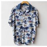 90s Sailboats Tropical Shirt with Denim Collar