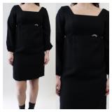 60s Black Babydoll Dress with Brooch