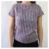 80s Pink and Blue Silk Houndstooth Blouse