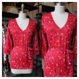 80s Deadstock Magenta Floral Top with Tie