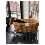 WOODEN DISPLAY ITEMS BASKET MISSING A HANDLE