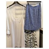 WHITE L RUFFLE BLOUSE, WHITE XL SLIP, ARBE BLUE