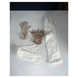 VINTAGE GLOVES, LONG WHITE, SHORT TAN, CROCHETED