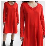 70s Red Long Sleeve Dress with Appliquï¿½
