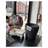HAND MIRROR, TRINKET DISH, CERAMIC POT