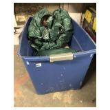 45 GALLON WHEELED TOTE W/ TARPS AND DROP CLOTH