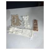 VINTAGE GLOVES, PINK SATIN, CROCHETED, MID LENGTH