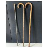 3 CANES/WALKING STICKS METAL ROSE ATTACHED AT TOP