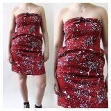 Y2K Strapless Cranberry Dress with Print