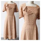 50s Pink Nude Lace Dress Measurements taken