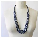 Blue and White Clay Necklace Total length: 14