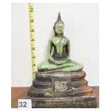 MEDITATIVE POSE STATUE ON WOOD BASE GAUTAMA