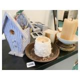 PILLAR CANDLES, BIRDHOUSE, ETC.
