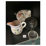 SPAGO ASHTRAY, TULIP POTTERY DISH CRACKED