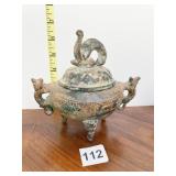 JAPANESE MCM INCENSE BURNER POT W/ FIGURAL LID