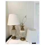 PAIR OF LAMPS BRASS W/ CREAM CENTER- ONE NEEDS