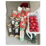 CHRISTMAS TREE ICICLES AND RED BALLS IN TOTE