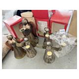 THREE BRASS ANGELS WITH BOXES