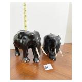 TWO CARVED ELEPHANTS 4.5" & 5" H W/ INLAY ON FEET
