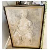 NUDE CHARCOAL UNSIGNED 28" X 35" FRAMED AND UNDER