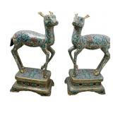 CHINESE BLUE CLOISONNE ENAMELED PAIR OF DEER 16"