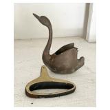 CARL AUBOCK HEAVY BRASS PAPER WEIGHT & BRASS SWAN