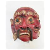 HAND CARVED TWO-FACED MASK 9" H X 9.5" W