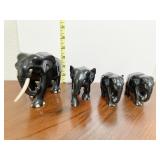 EBONY WOOD 4 ELEPHANTS ONE MISSING TUSK 2.5" H -