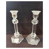 VAL ST LAMBERT 9.5" H PAIR OF CRYSTAL CANDLE