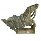 CARVED STONE CHINESE WAR HORSE 19.5" H X 23" W