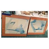 2 FRAMED ABSTRACT PRINTS UNDER GLASS IN FRAME
