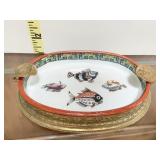 PORCELAIN FISH MOTIF CHINESE ASHTRAY METAL