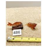GLASS AMBER COLOR CAT AND FISH ON WOOD STAND 1
