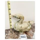 CARVED STONE DUCK COVERED BOX W/ CHIP ON FOOT 4"