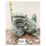 ASIAN CARED VARIEGATED GREEN STONE FOO DOG 4" H X