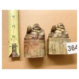 SOAPSTONE CARVED CHINESE SEAL CARVING/STAMP 3" H