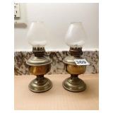 BRASS OIL LAMPS W/ GLASS SHADES 7" H MADE IN