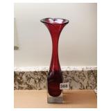 MCM ASEDA GLASBRUK ART GLASS VASE RUBY RED GLASS