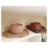 TAN AND BROWN LADIES HATS SZ. MEDIUM