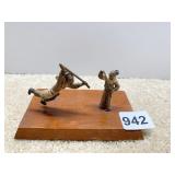 CARVED WOOD CEREMONIAL PIECE DEPICTING WOMAN WITH