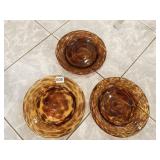 THREE GLASS PLATES ONE HAS CHIP ON BACK WITH COIN