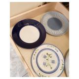 DENBY ENGLAND BLUE PLATE WITH WHITE DESIGN,