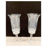 ETCHED CRYSTAL CANDLE HOLDERS ONE WITH CHIP